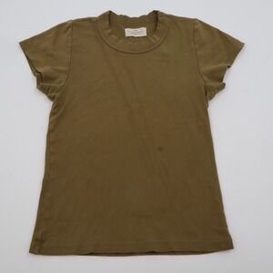 ARQ Organic Cotton Tee Womens S Olive Green Lettuce Sleeve Ribbed Crew Neck